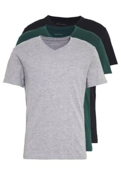 Pier One 3 Pack- T-Shirt Basic - Black, Grey, Green